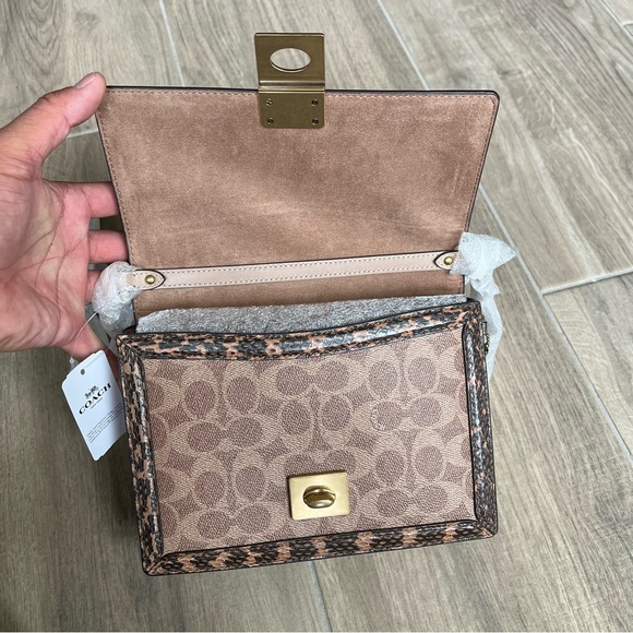 Coach Hutton Shoulder Bag In Blocked Signature Canvas With Snakeskin Detail - Picture 7 of 10